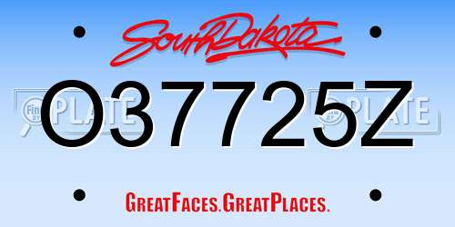 O37725Z South Dakota License Plate