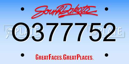 O377752 South Dakota License Plate
