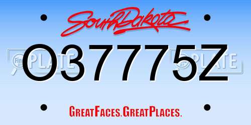 O37775Z South Dakota License Plate