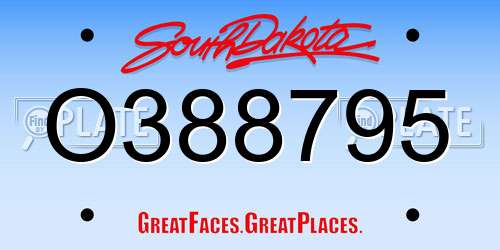 O388795 South Dakota License Plate