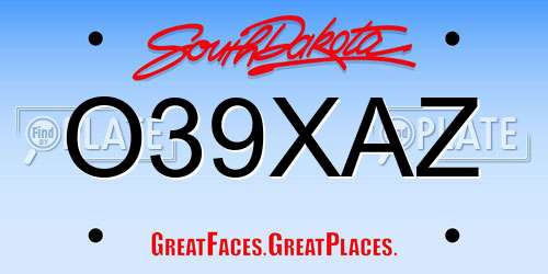 O39XAZ South Dakota License Plate