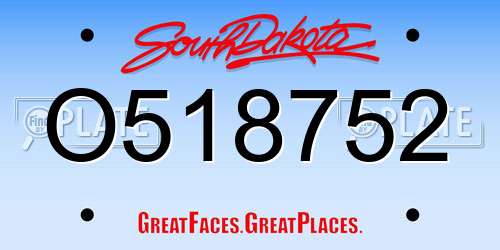 O518752 South Dakota License Plate
