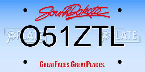 O51ZTL South Dakota License Plate