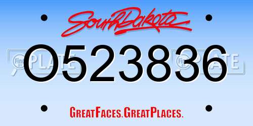 O523836 South Dakota License Plate