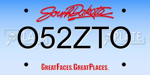 O52ZTO South Dakota License Plate