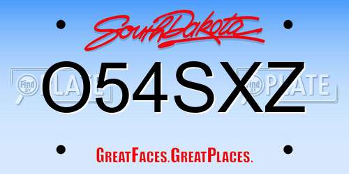O54SXZ South Dakota License Plate