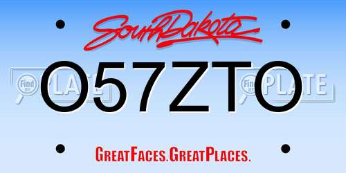 O57ZTO South Dakota License Plate