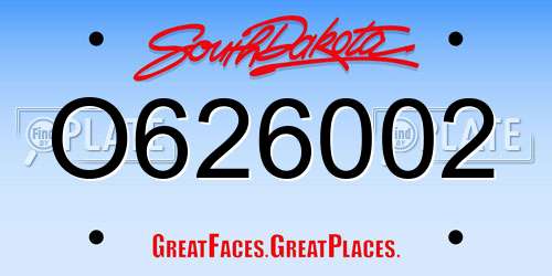 O626002 South Dakota License Plate