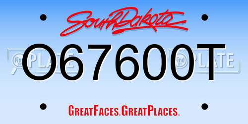 O67600T South Dakota License Plate