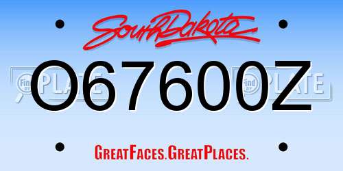 O67600Z South Dakota License Plate