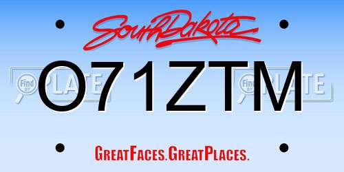 O71ZTM South Dakota License Plate