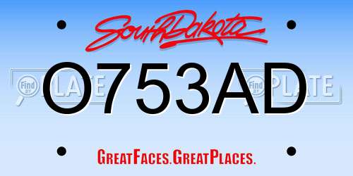 O753AD South Dakota License Plate