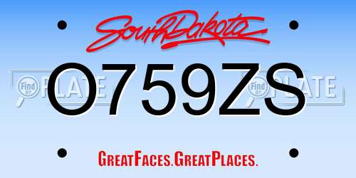 O759ZS South Dakota License Plate