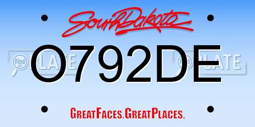 O792DE South Dakota License Plate