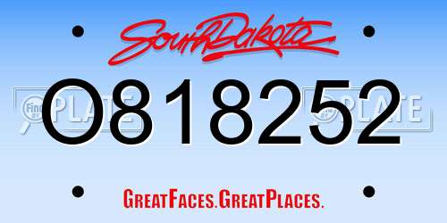 O818252 South Dakota License Plate