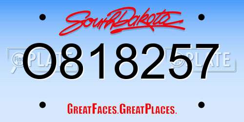 O818257 South Dakota License Plate