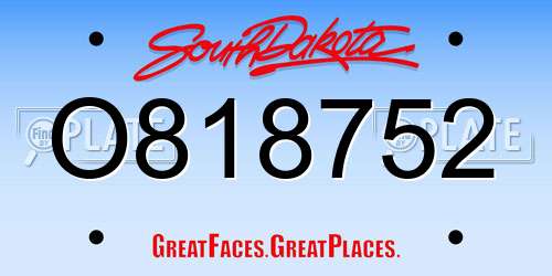 O818752 South Dakota License Plate