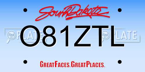 O81ZTL South Dakota License Plate
