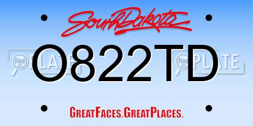 O822TD South Dakota License Plate