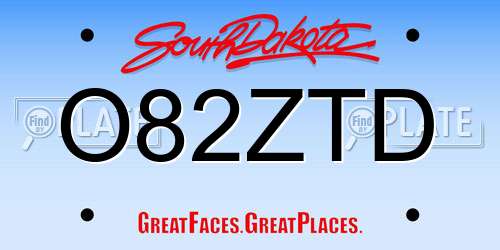O82ZTD South Dakota License Plate