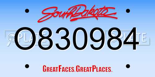 O830984 South Dakota License Plate