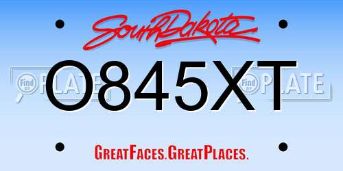 O845XT South Dakota License Plate