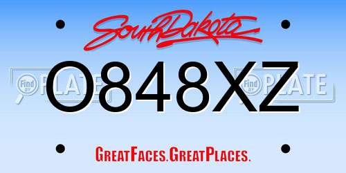 O848XZ South Dakota License Plate
