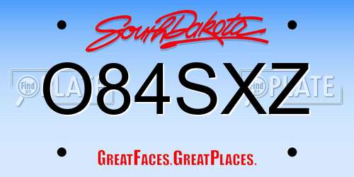 O84SXZ South Dakota License Plate
