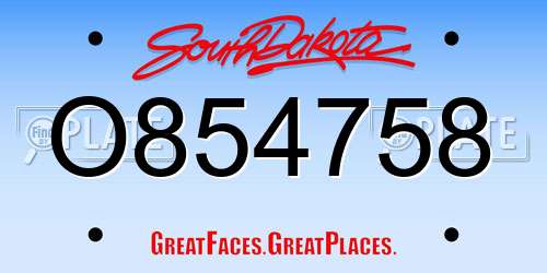 O854758 South Dakota License Plate