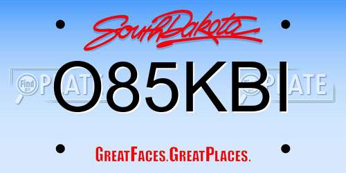 O85KBI South Dakota License Plate
