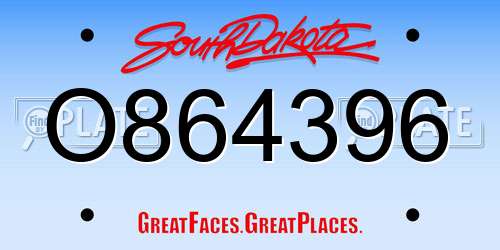 O864396 South Dakota License Plate