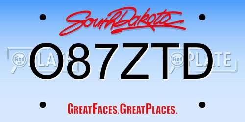 O87ZTD South Dakota License Plate