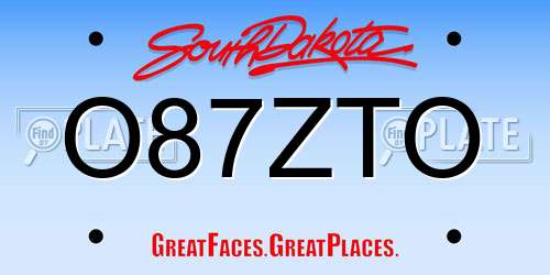 O87ZTO South Dakota License Plate