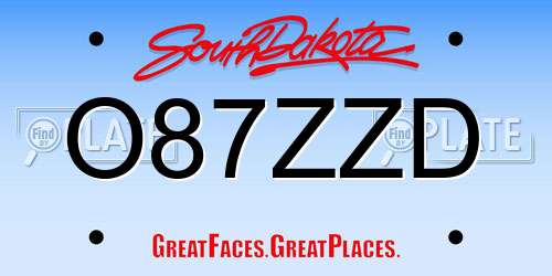 O87ZZD South Dakota License Plate