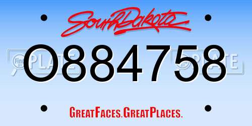 O884758 South Dakota License Plate