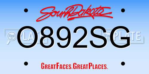 O892SG South Dakota License Plate