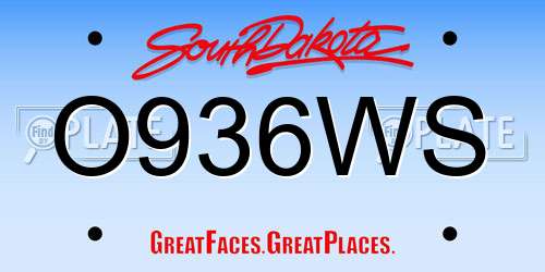 O936WS South Dakota License Plate