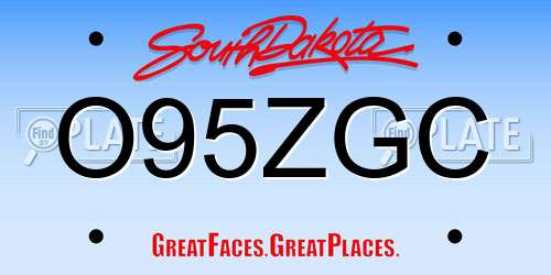 O95ZGC South Dakota License Plate