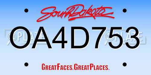 OA4D753 South Dakota License Plate