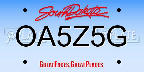 OA5Z5G South Dakota License Plate