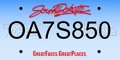 OA7S850 South Dakota License Plate