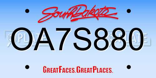 OA7S880 South Dakota License Plate