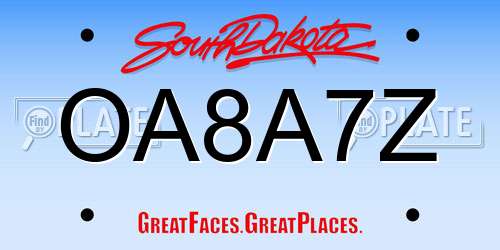 OA8A7Z South Dakota License Plate