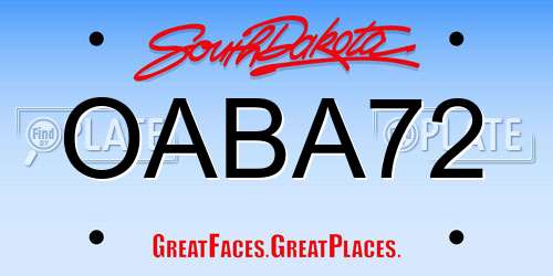 OABA72 South Dakota License Plate