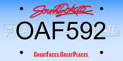 OAF592 South Dakota License Plate