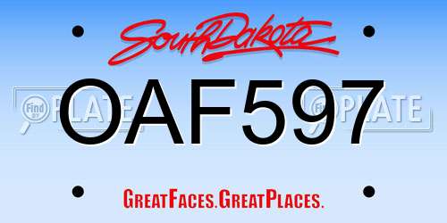OAF597 South Dakota License Plate