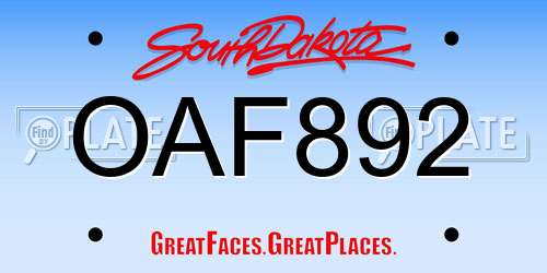 OAF892 South Dakota License Plate