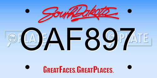 OAF897 South Dakota License Plate