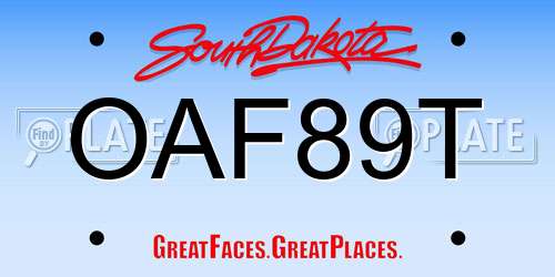 OAF89T South Dakota License Plate