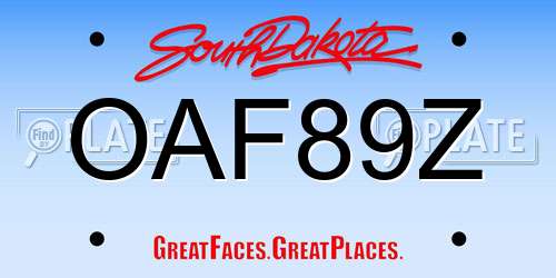 OAF89Z South Dakota License Plate